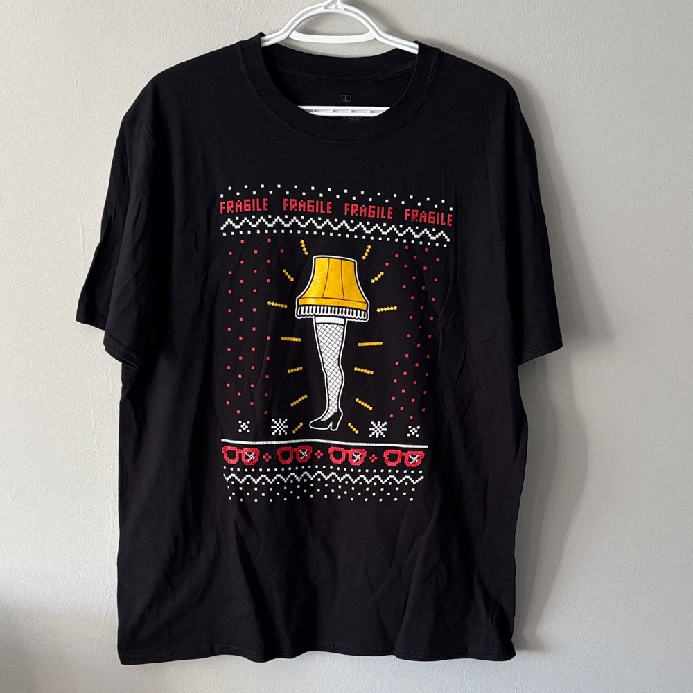 Black Graphic T-Shirt with Yellow Lamp Design
